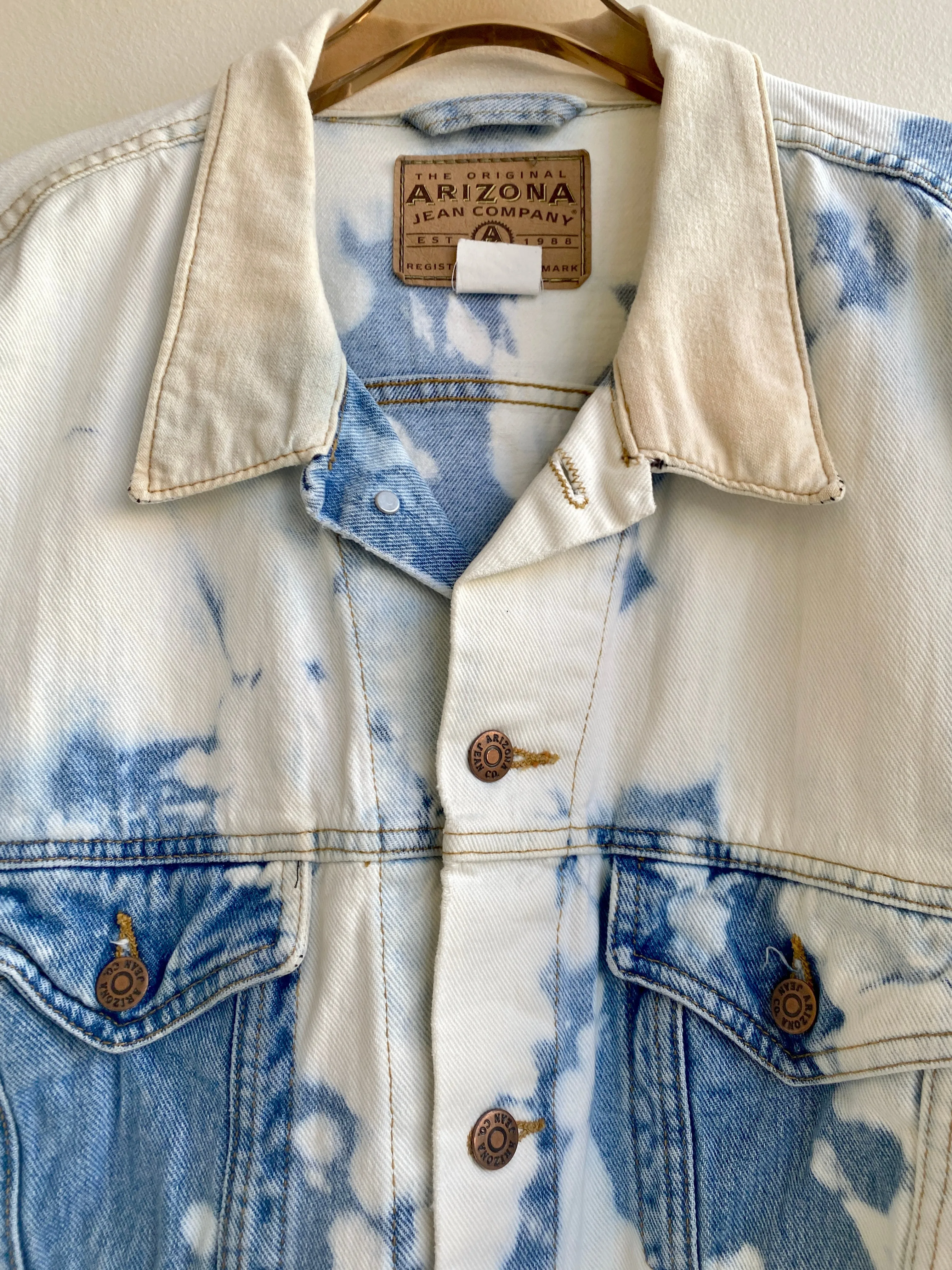 Blue Acid Wash Denim Jacket w/ Cream Imitation Leather Collar