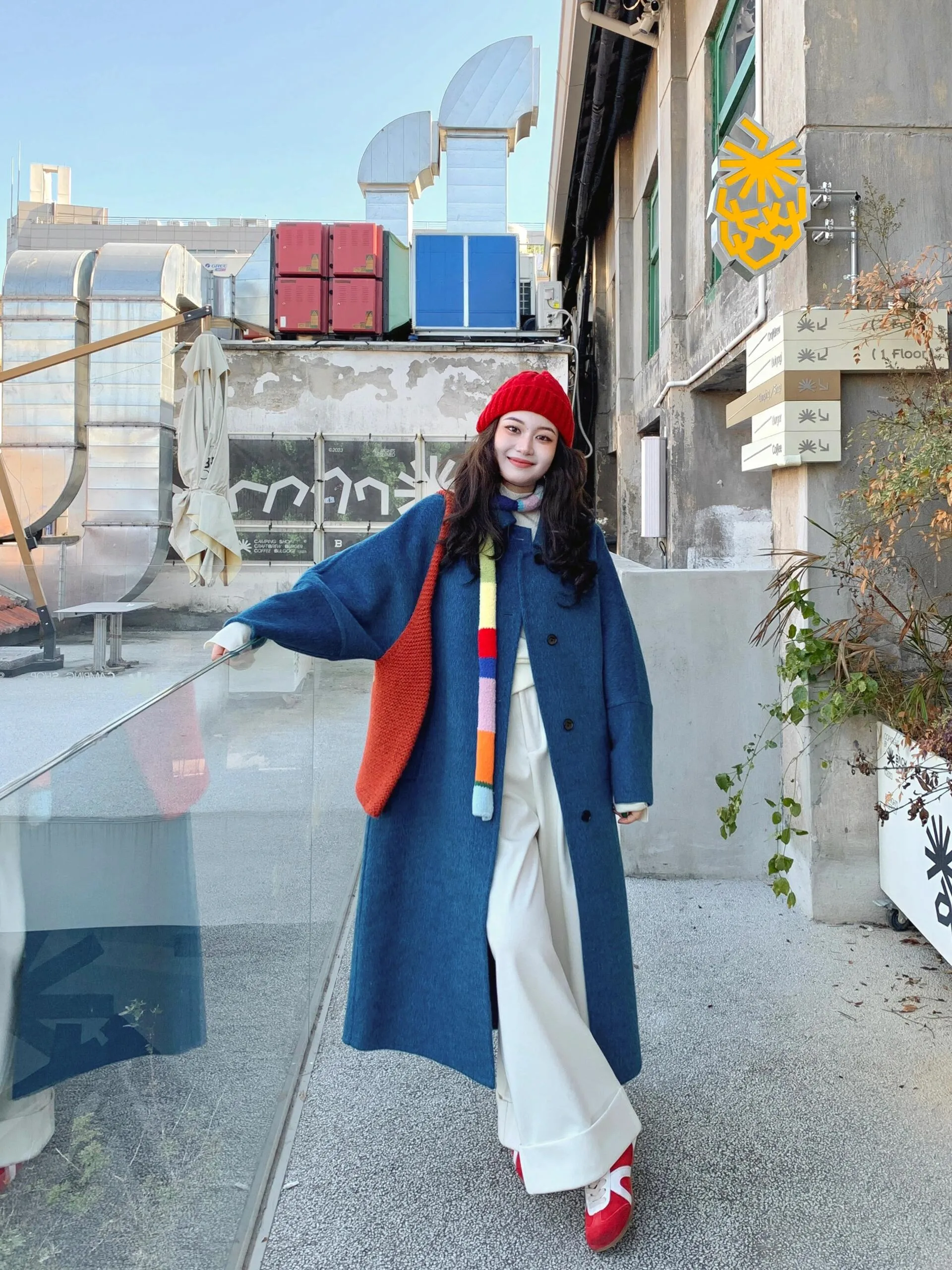 Blue Reversible Cashmere Coat – Chic Korean Petite Woolen Jacket
