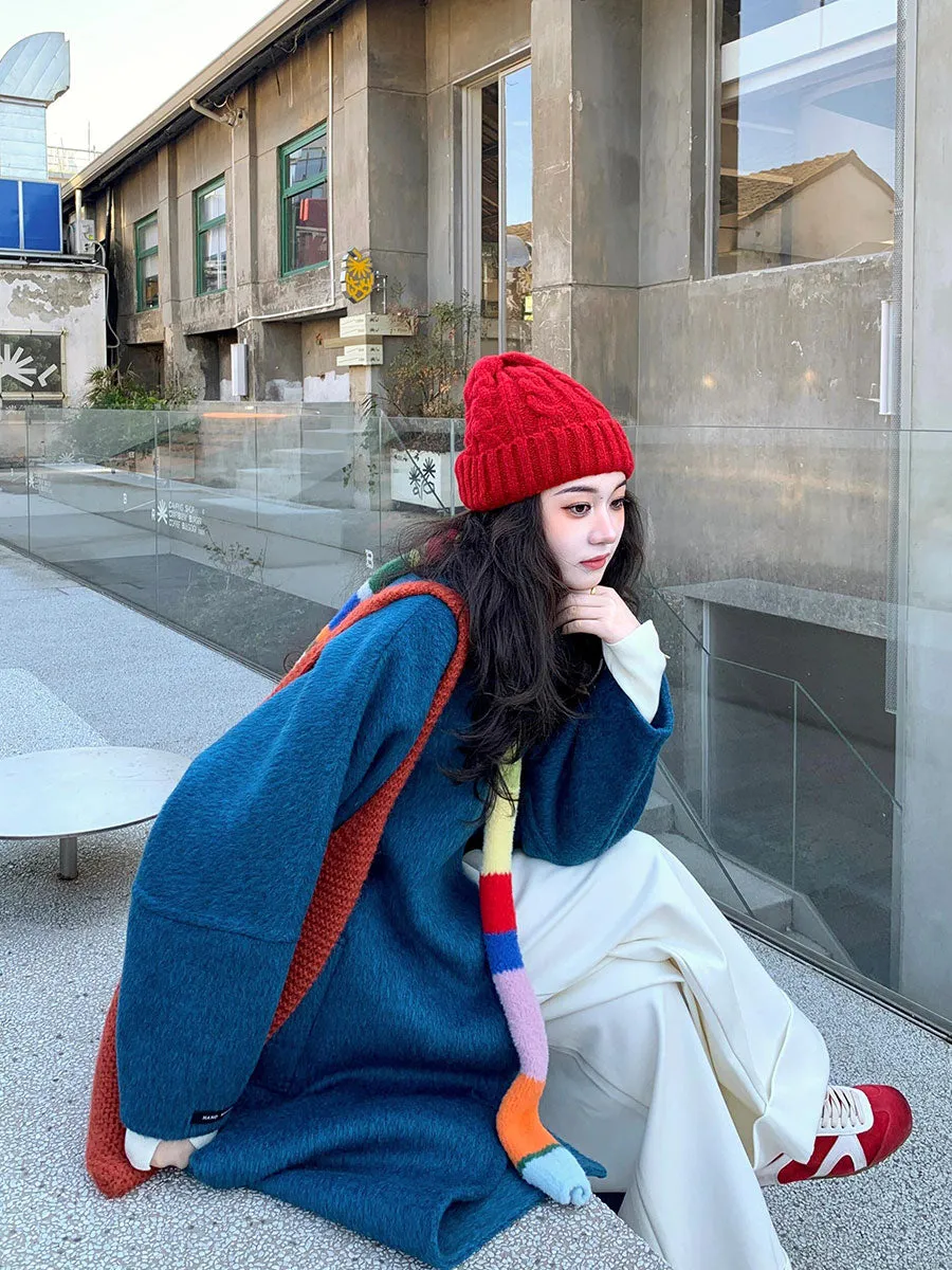 Blue Reversible Cashmere Coat – Chic Korean Petite Woolen Jacket