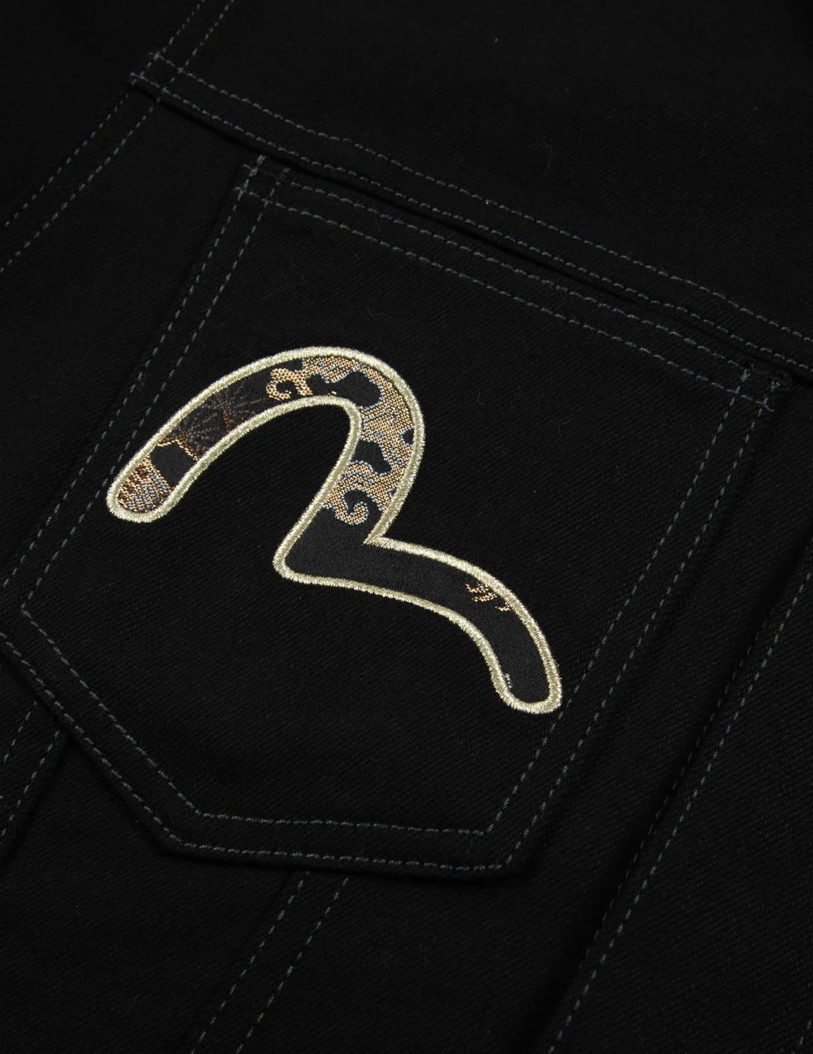 Brocade Pattern Logo and Kamon Embroidered Denim Jacket