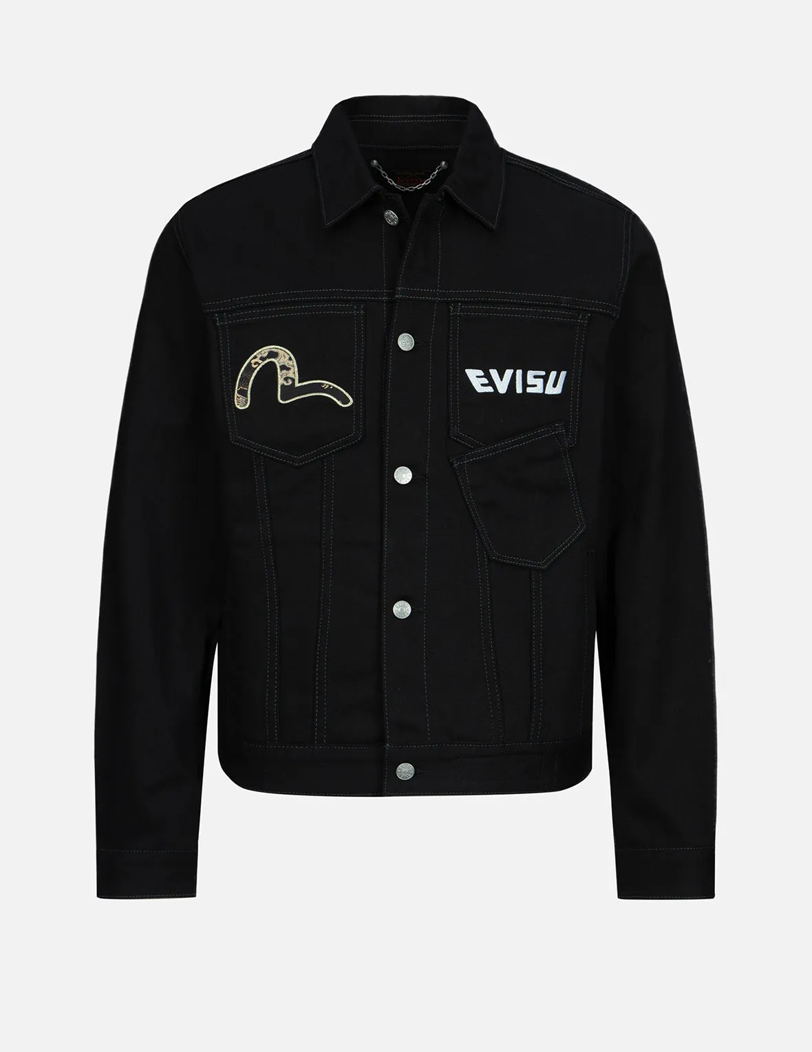 Brocade Pattern Logo and Kamon Embroidered Denim Jacket
