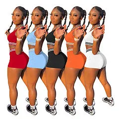 Casual sports solid color shorts vest suit AY3404