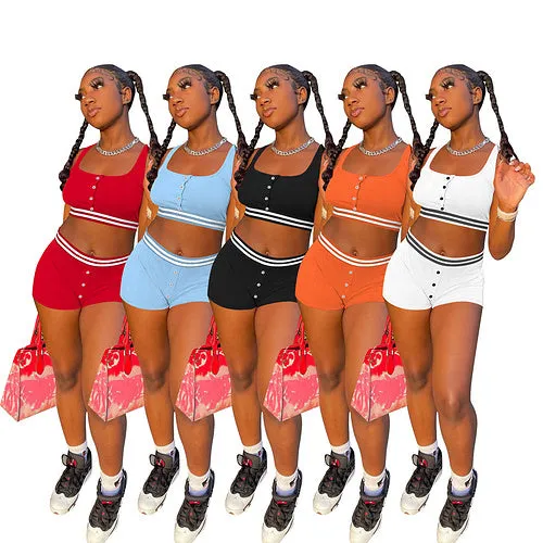 Casual sports solid color shorts vest suit AY3404