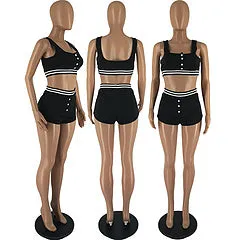 Casual sports solid color shorts vest suit AY3404