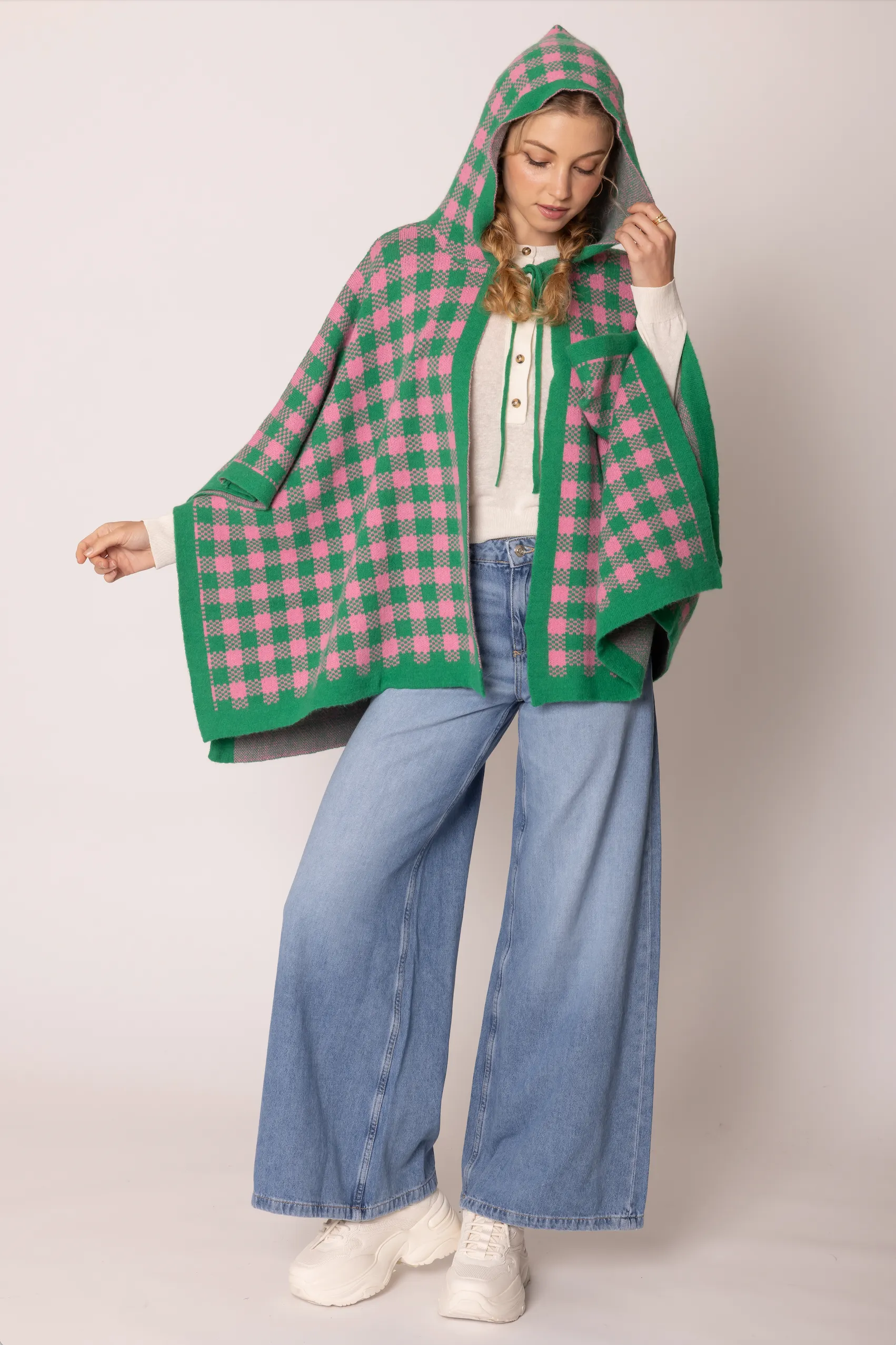 Checkered Knit Cape
