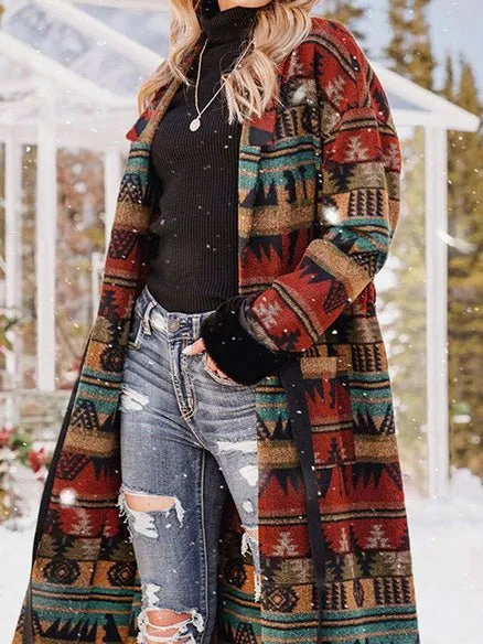 Coats Reversible Printed Lapel Long Coat for Women