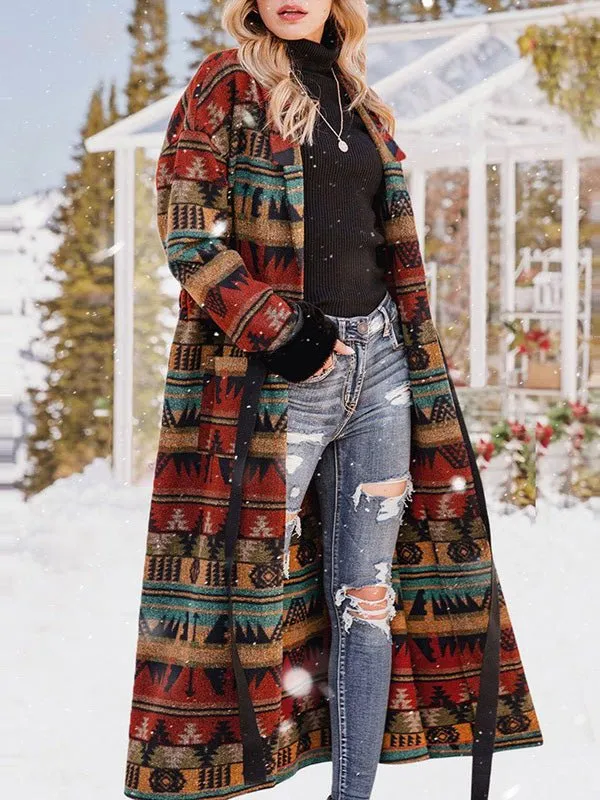 Coats Reversible Printed Lapel Long Coat for Women