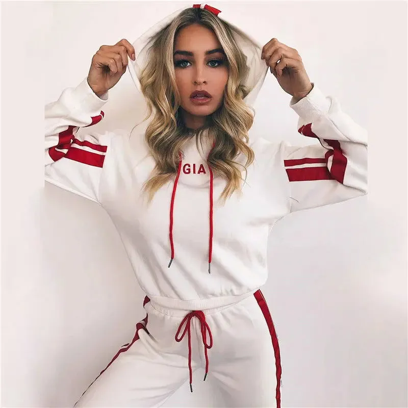 Colourblock striped hoodie casual sweater suit