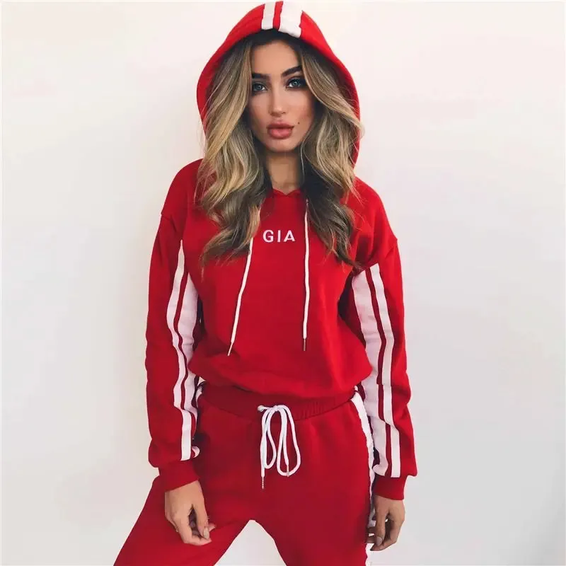 Colourblock striped hoodie casual sweater suit