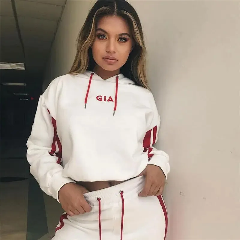 Colourblock striped hoodie casual sweater suit