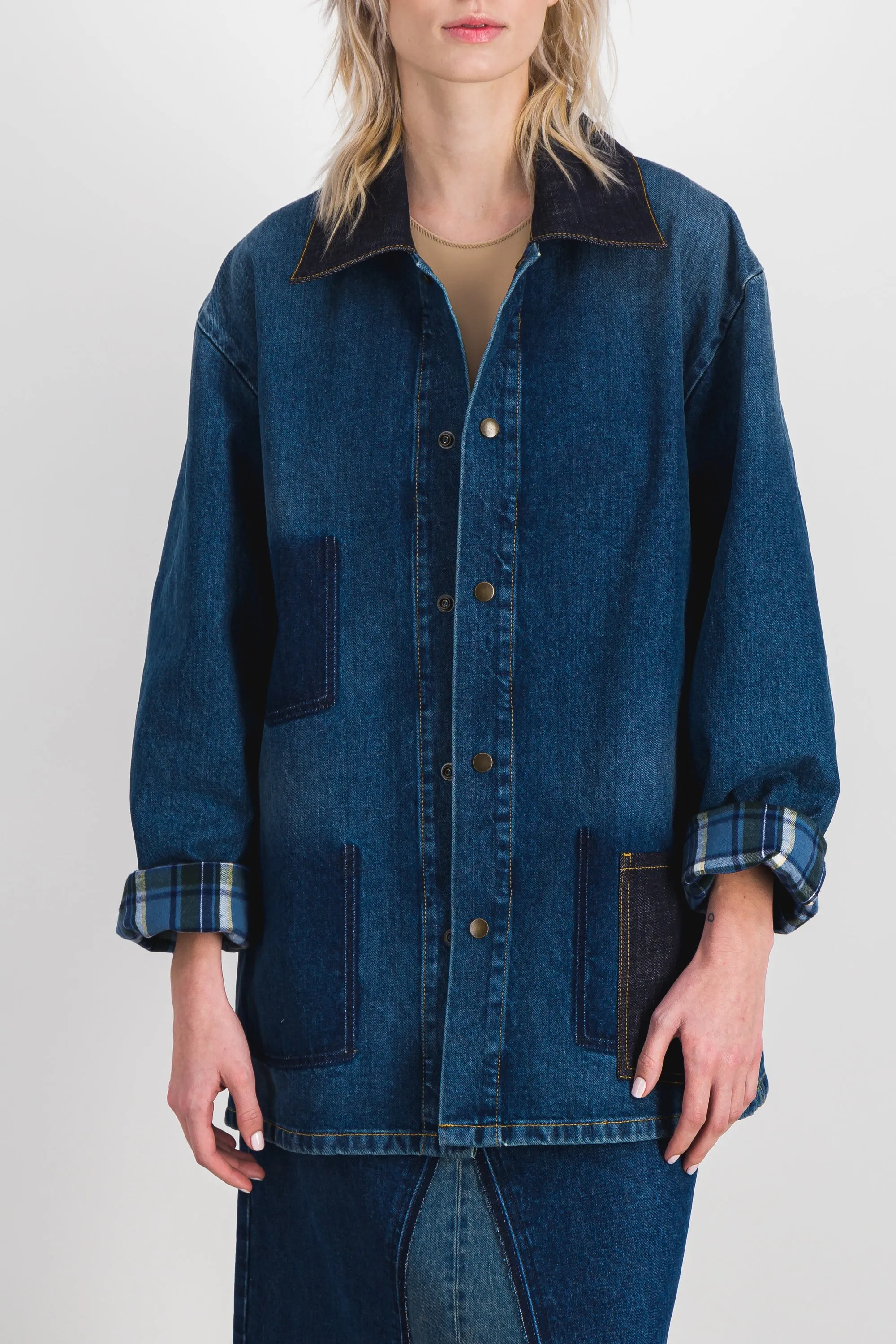 Combo denim boxy jacket