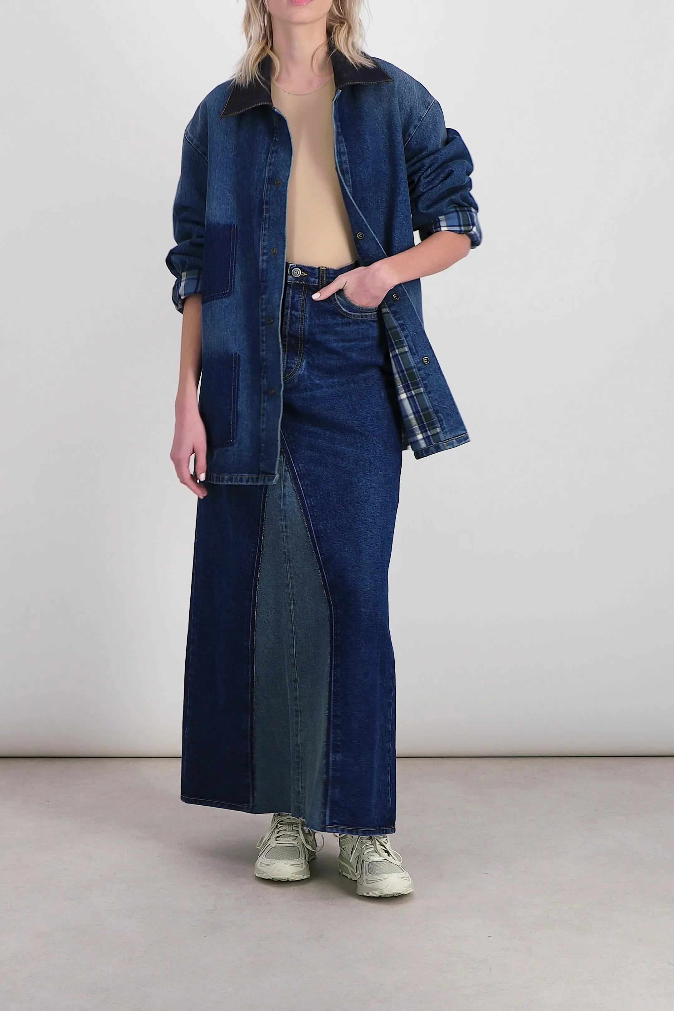 Combo denim boxy jacket