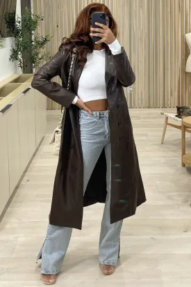 Delaney Vegan Leather Trench Coat (Chocolate Brown)