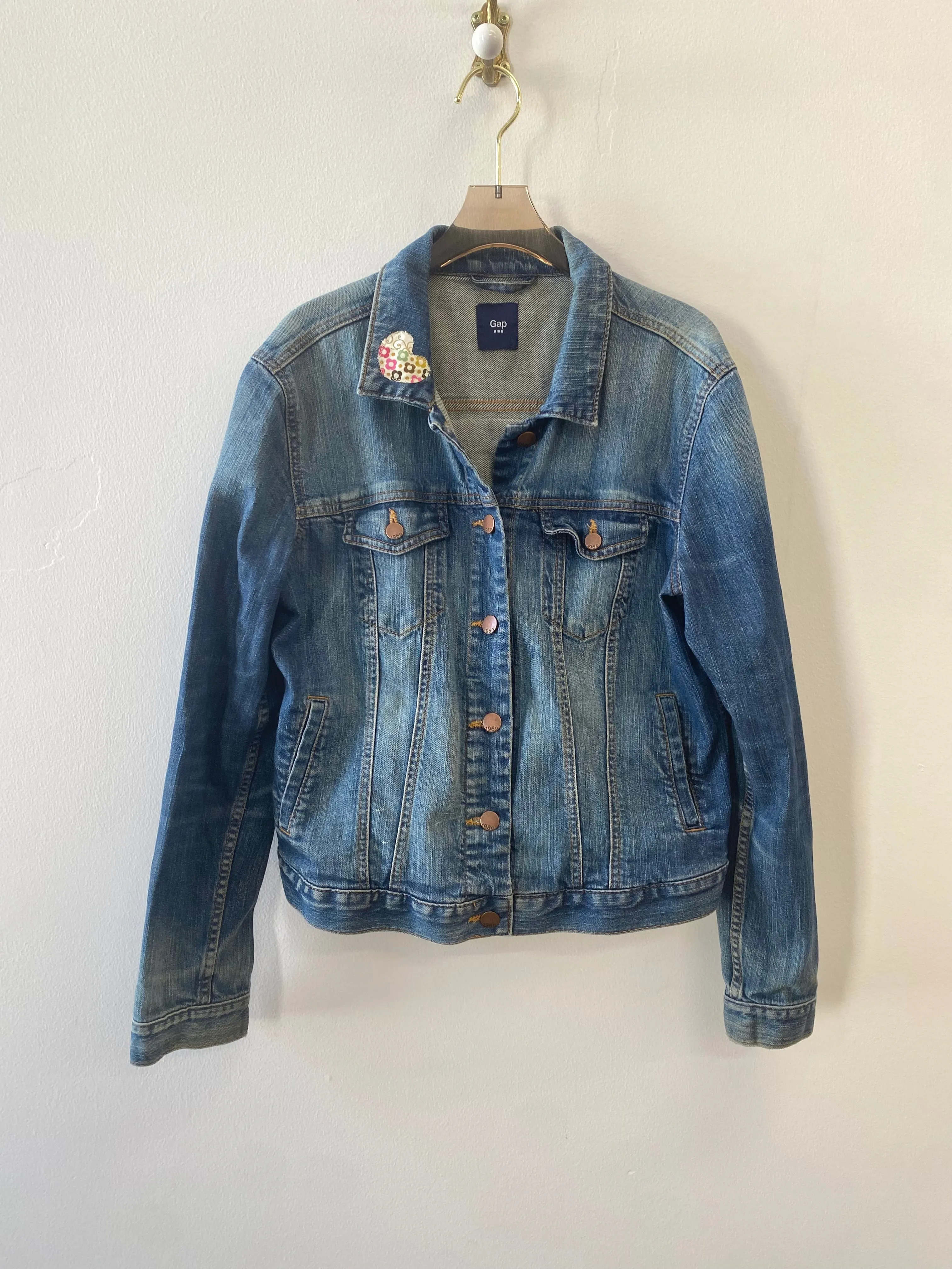 Denim Jacket with Patchwork (Quilted Rectangle & Lace Trim) (Reworked)