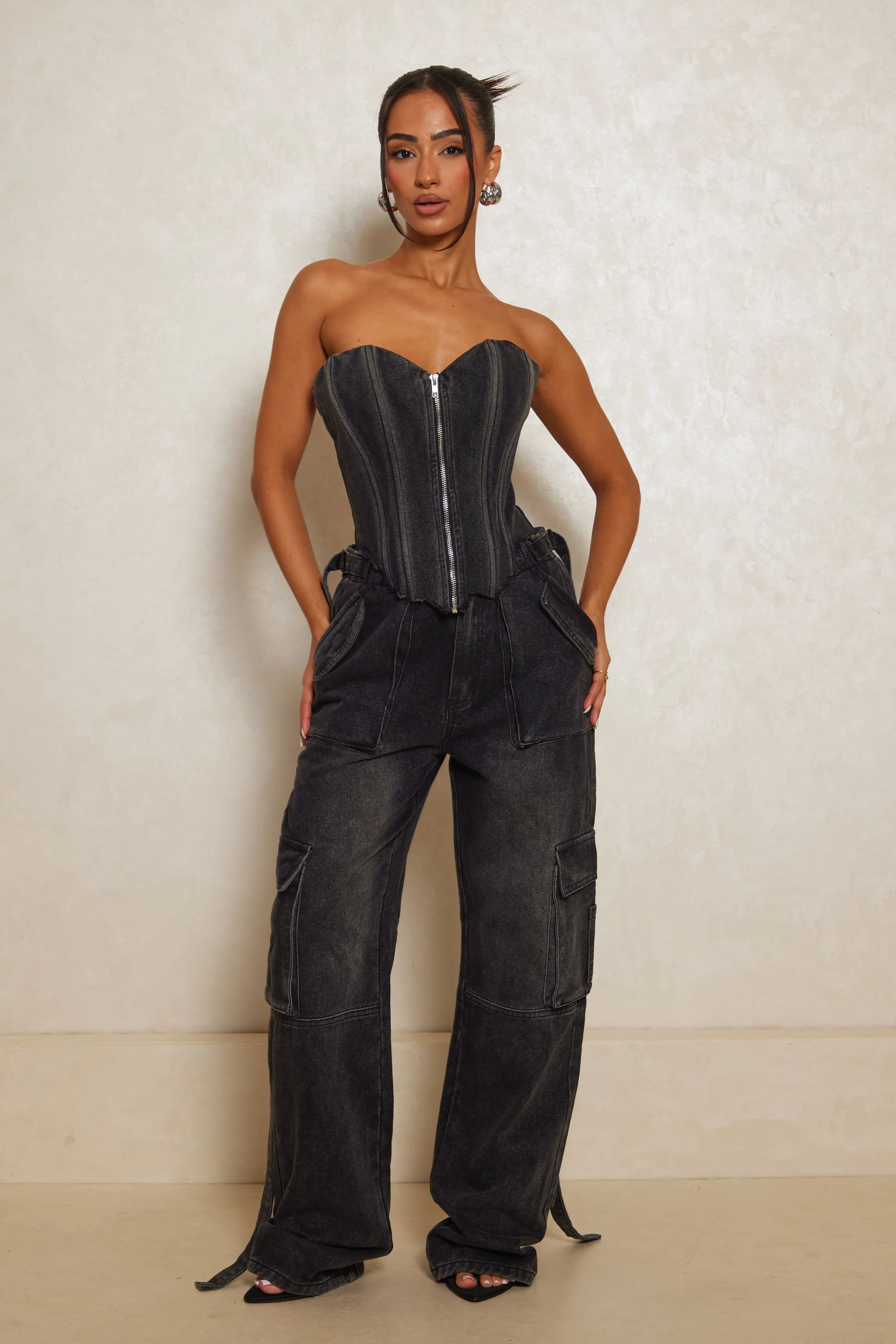 Denim Zip Corset - Dark Wash