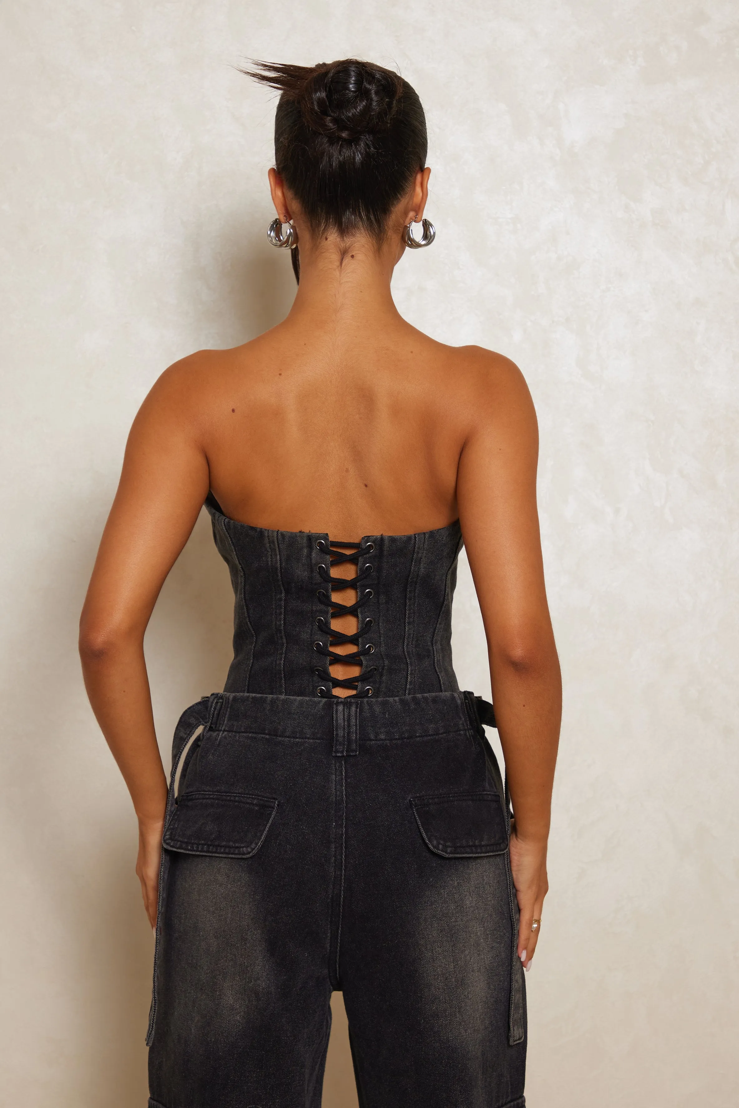 Denim Zip Corset - Dark Wash