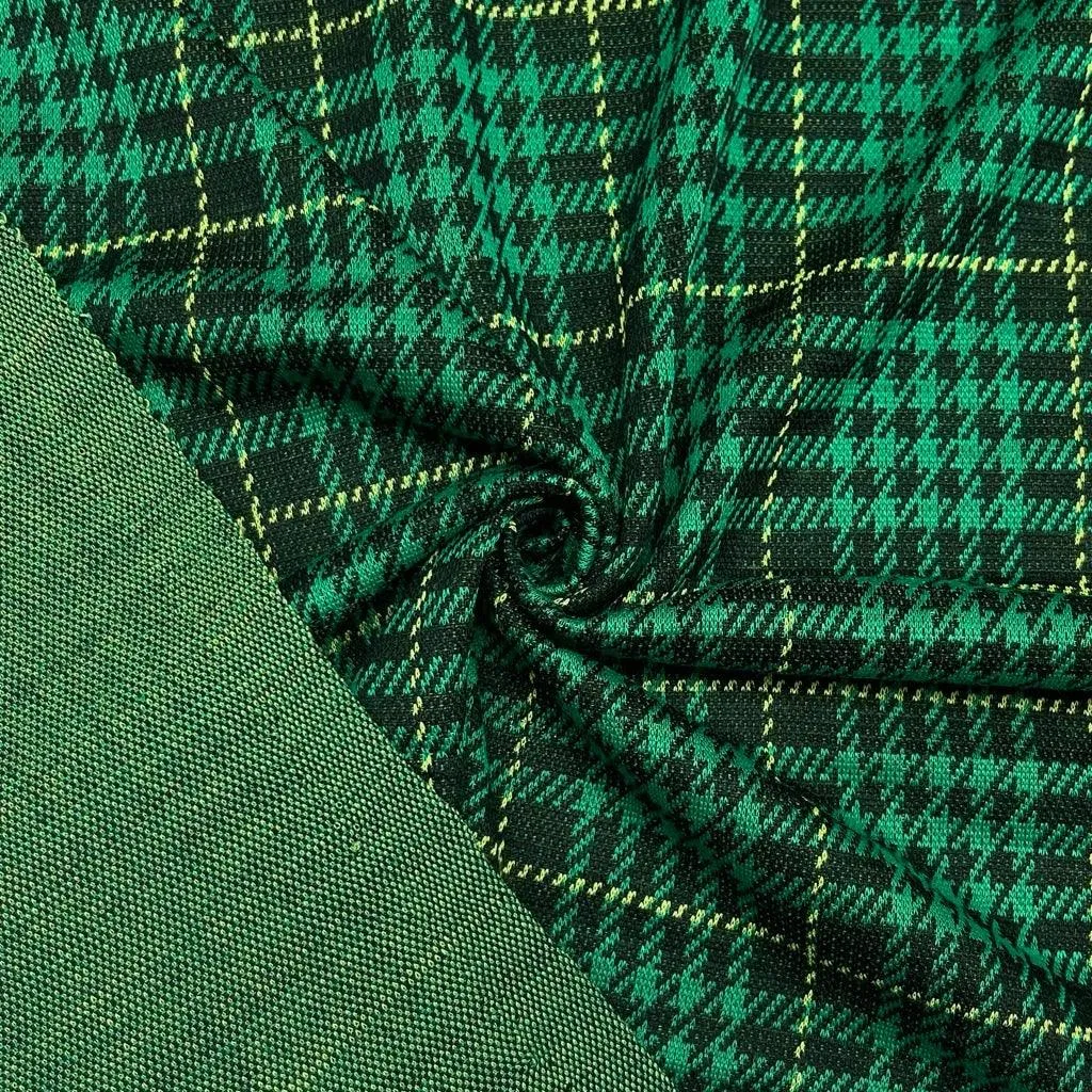 Green and Black Checkered Knit Fabric