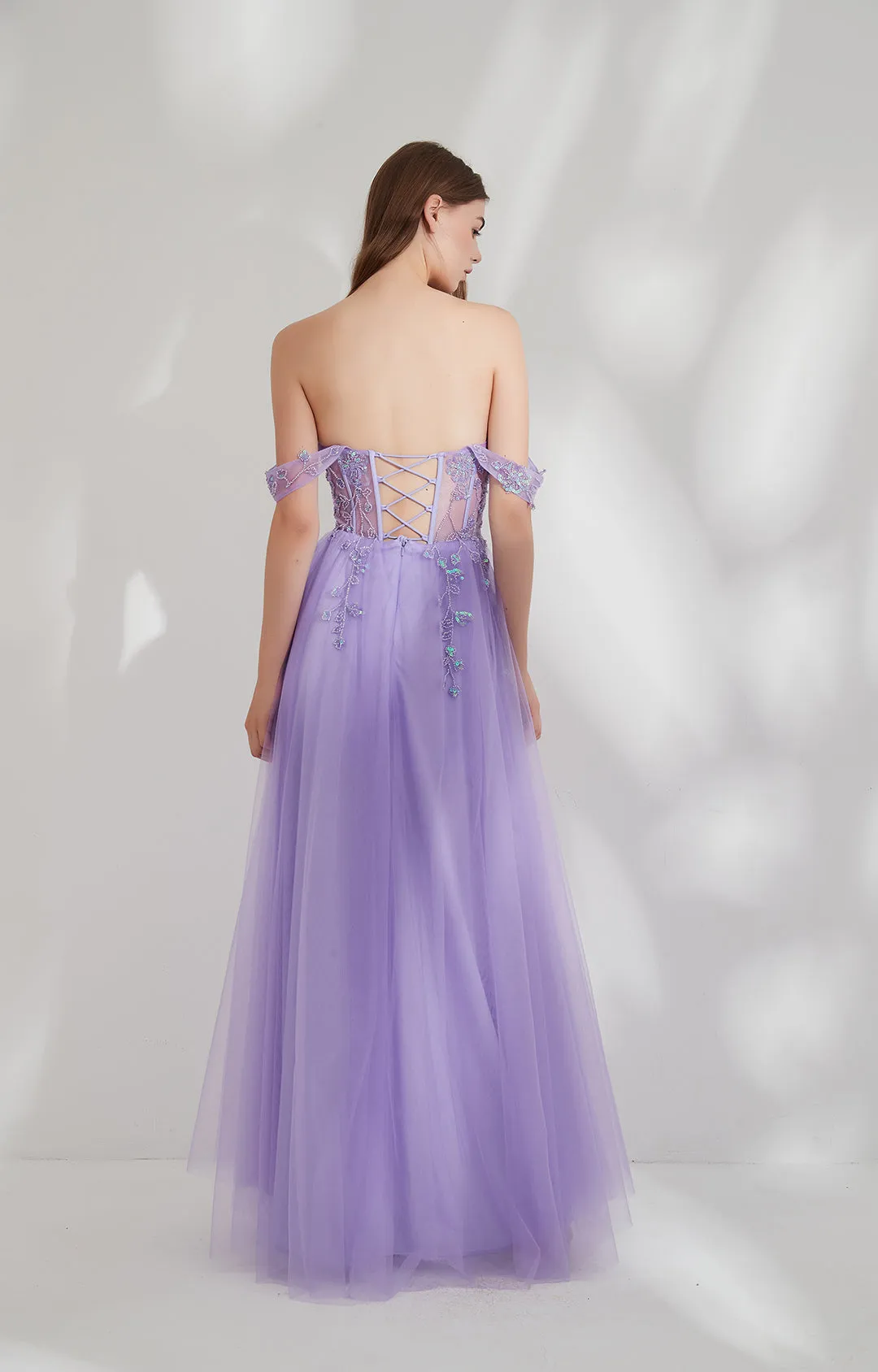 Heart Neckline Off-Shoulder Beads Appliqued Embroidered Prom Dresses