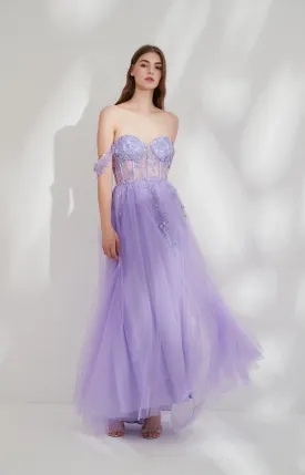 Heart Neckline Off-Shoulder Beads Appliqued Embroidered Prom Dresses