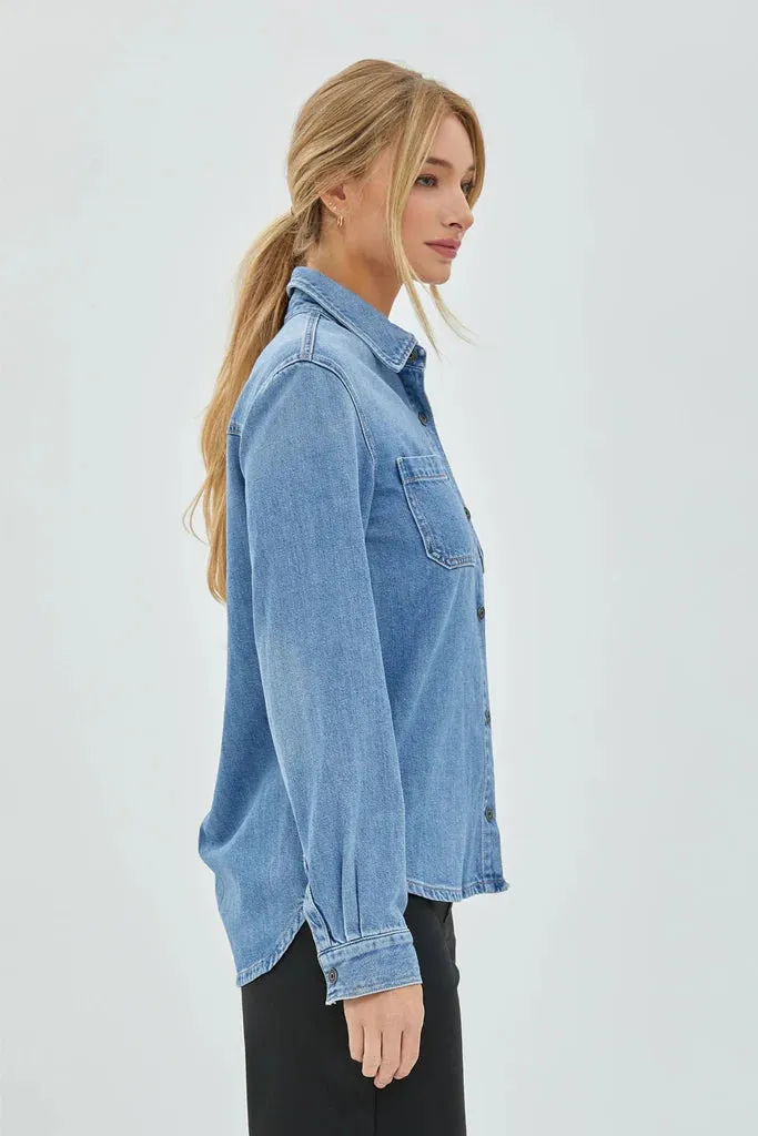 HIDDEN Slim Fit Denim Button Down Top
