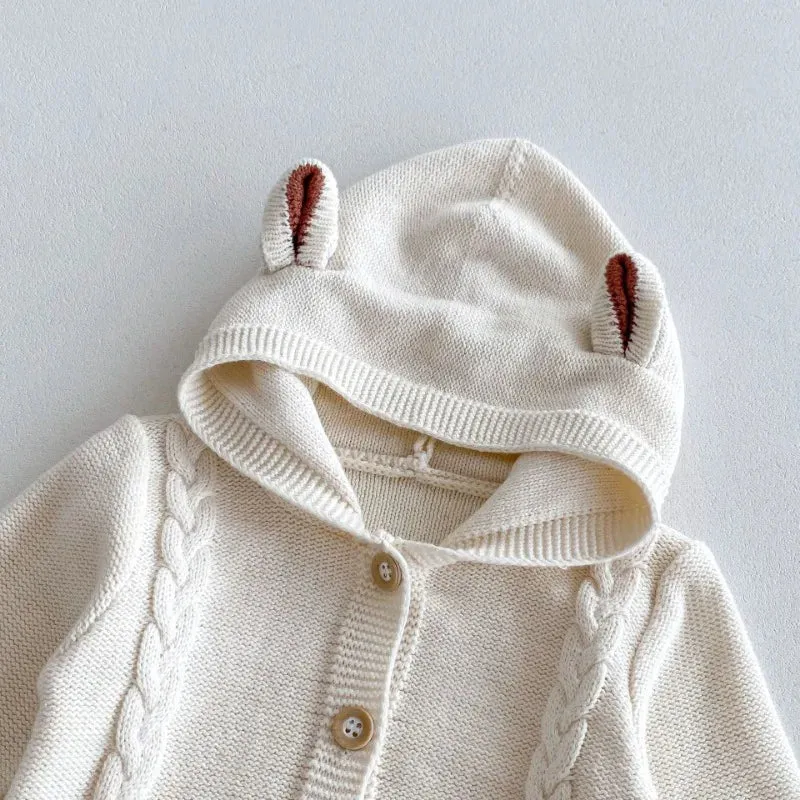 Hooded Button-Down Knit Romper