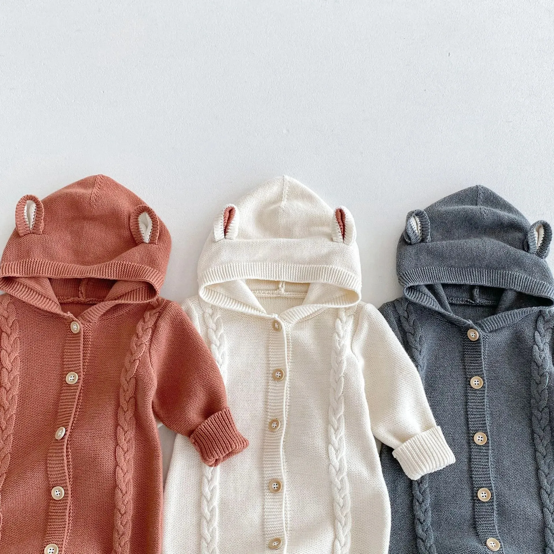 Hooded Button-Down Knit Romper