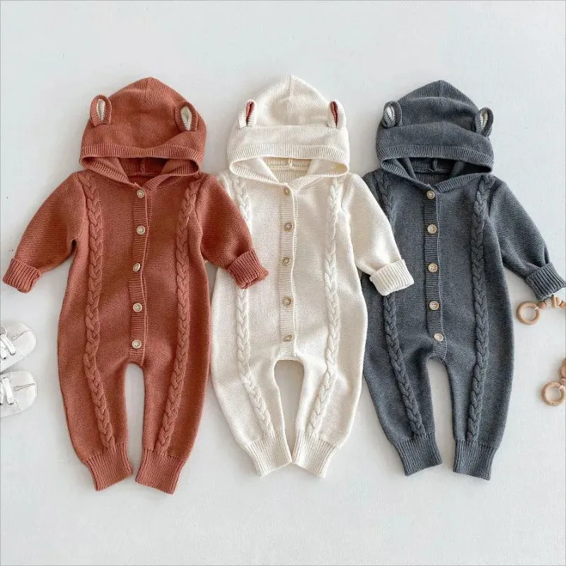 Hooded Button-Down Knit Romper