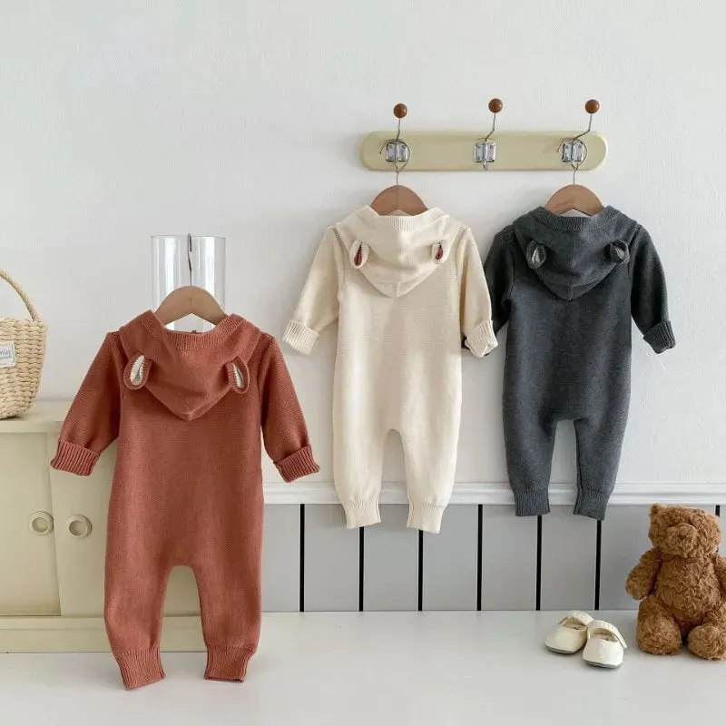 Hooded Button-Down Knit Romper