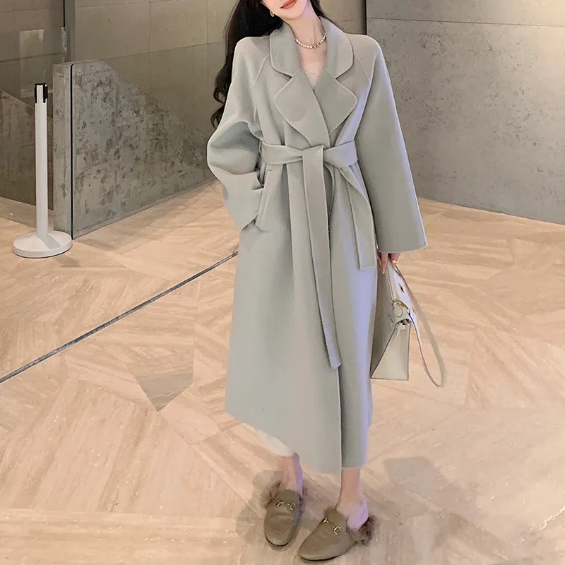 Joskaa streetwear men outfits Heavy Industry High-Grade Wool Elegant Double-Sided Cashmere Coat Female Hepburn Style Woolen Coat Female Autumn and Winter
