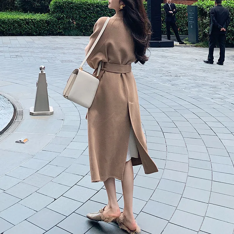 Joskaa streetwear men outfits Heavy Industry High-Grade Wool Elegant Double-Sided Cashmere Coat Female Hepburn Style Woolen Coat Female Autumn and Winter