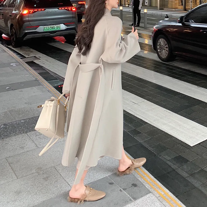 Joskaa streetwear men outfits Heavy Industry High-Grade Wool Elegant Double-Sided Cashmere Coat Female Hepburn Style Woolen Coat Female Autumn and Winter