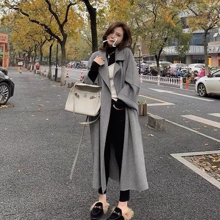 Joskaa streetwear men outfits New Sicilian Lazy Coat Elegant Double-Sided Cashmere Extended Loose plus Size High-Grade Woolen Coat