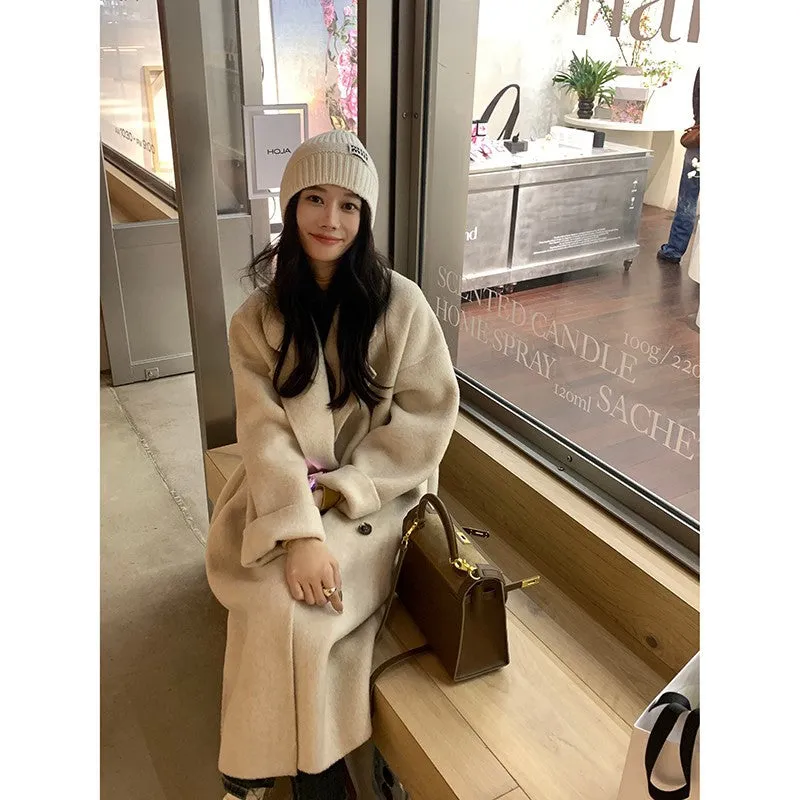 Joskaa winter fits men EKool Double-Sided Cashmere Coat with 11% Alpaca Wool 89% Wool Women's Long Autumn and Winter Thickened Woolen Coat