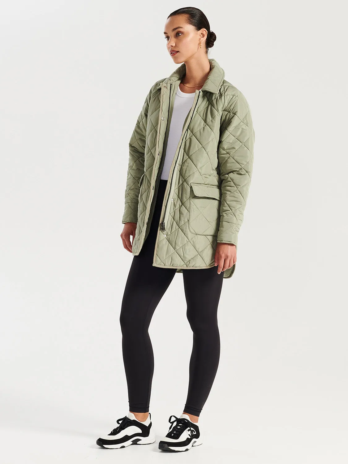 Lauren Quilted Coat - Smoke Green