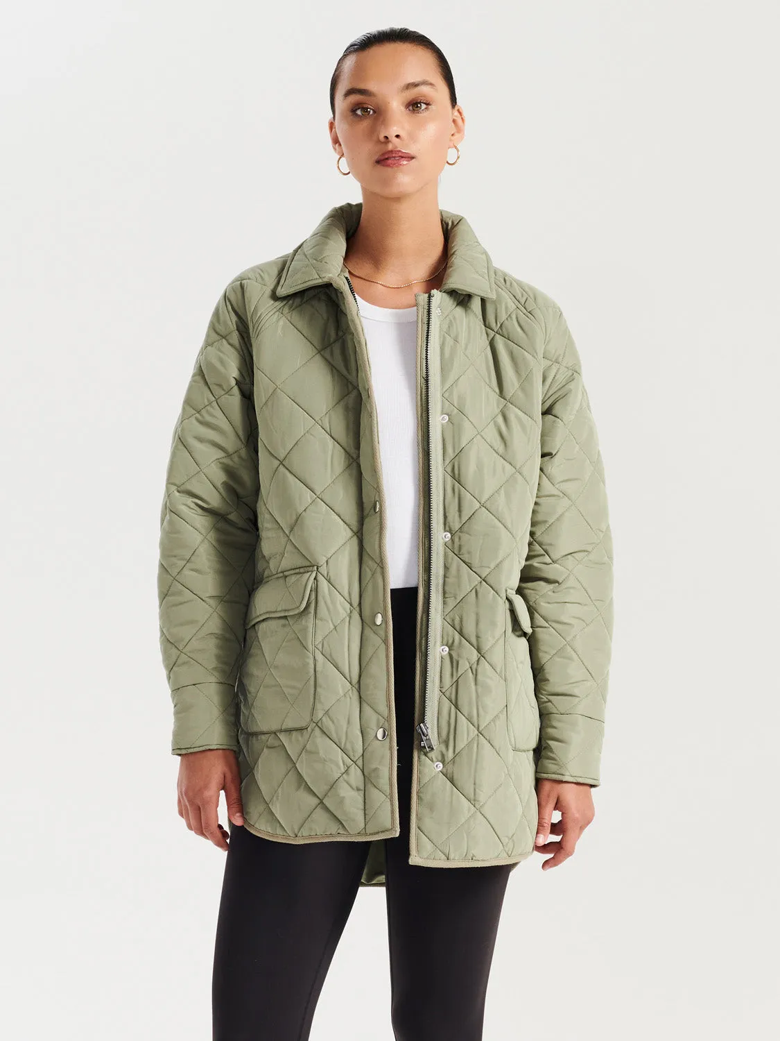 Lauren Quilted Coat - Smoke Green