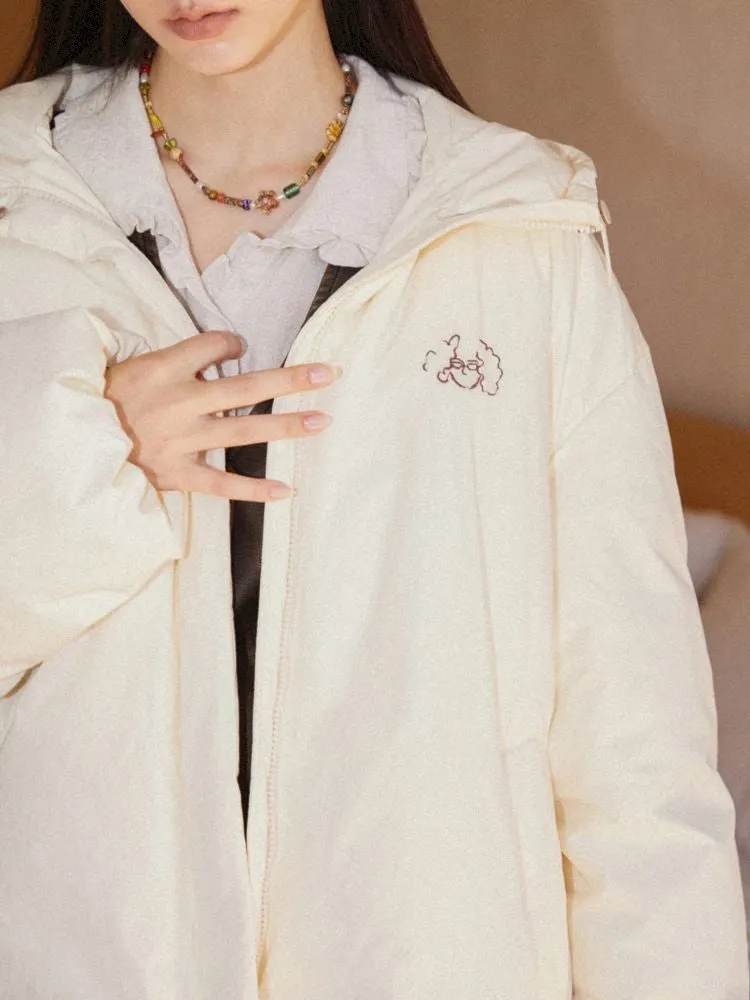 Loose mid-length embroidered hooded down jacket【s0000010094】