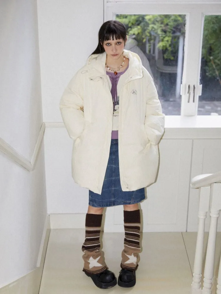 Loose mid-length embroidered hooded down jacket【s0000010094】