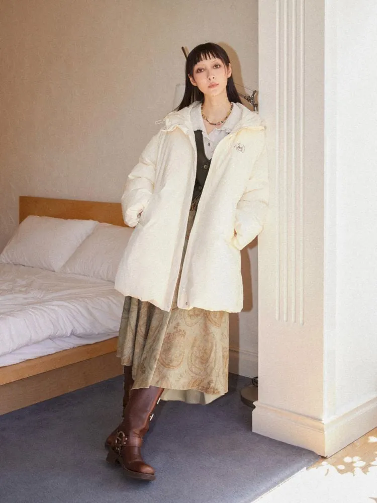 Loose mid-length embroidered hooded down jacket【s0000010094】