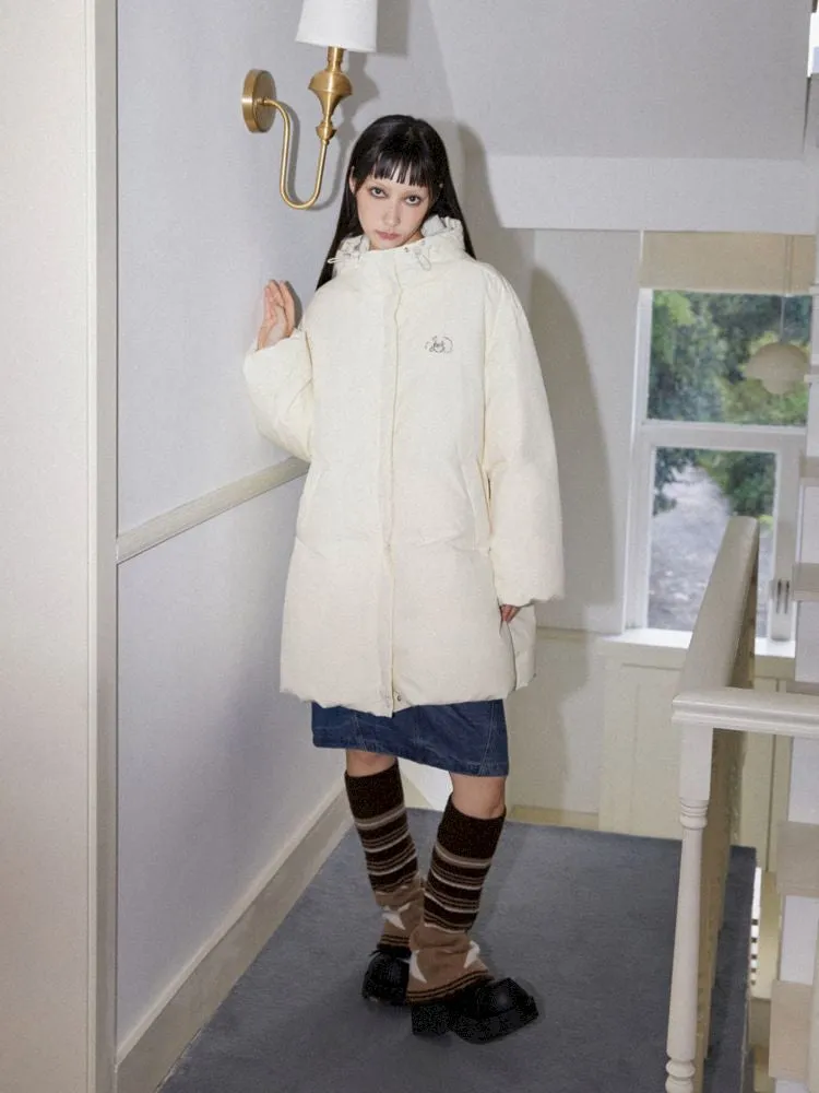 Loose mid-length embroidered hooded down jacket【s0000010094】