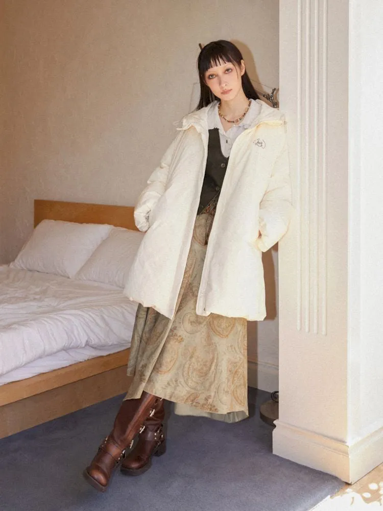 Loose mid-length embroidered hooded down jacket【s0000010094】