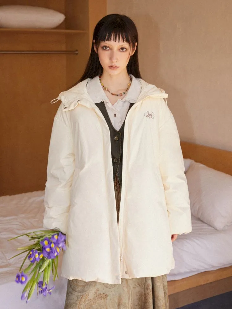 Loose mid-length embroidered hooded down jacket【s0000010094】