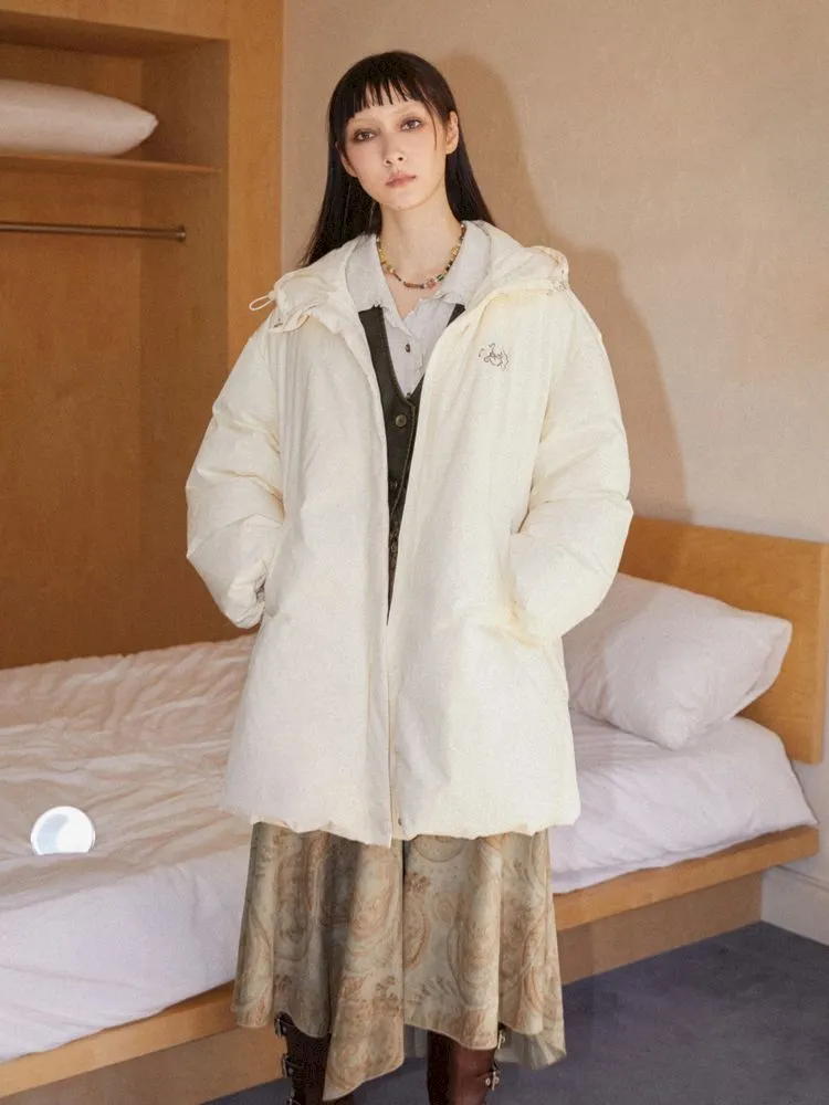 Loose mid-length embroidered hooded down jacket【s0000010094】