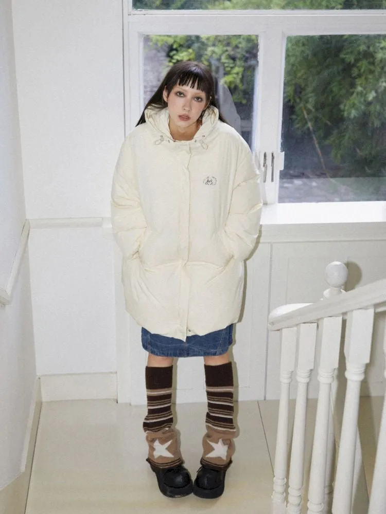 Loose mid-length embroidered hooded down jacket【s0000010094】