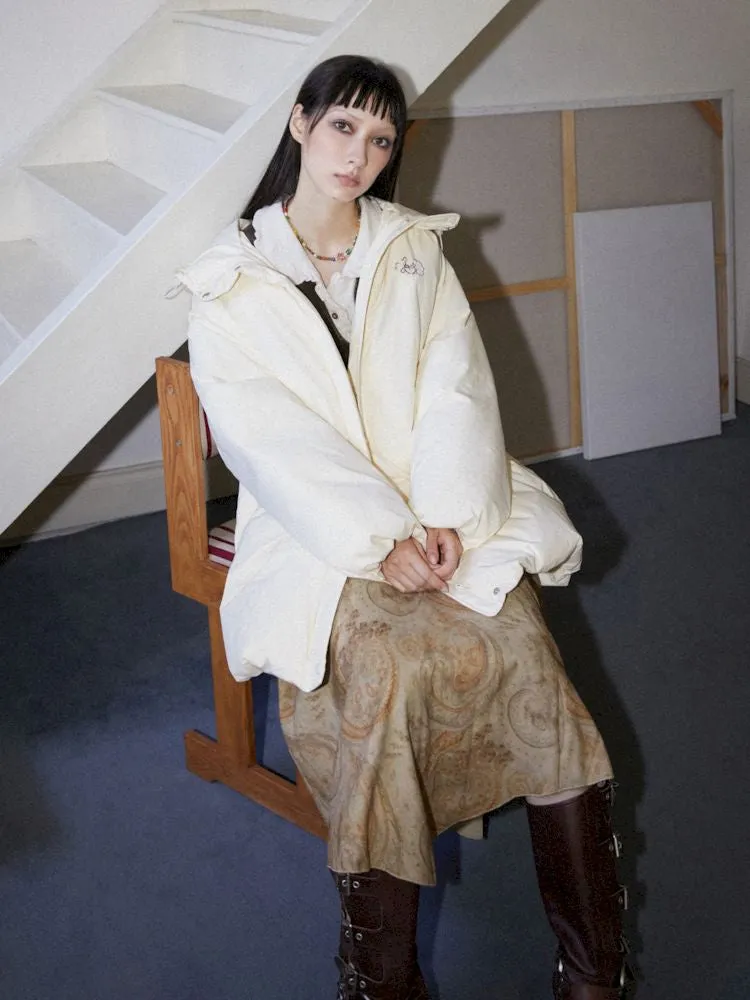 Loose mid-length embroidered hooded down jacket【s0000010094】