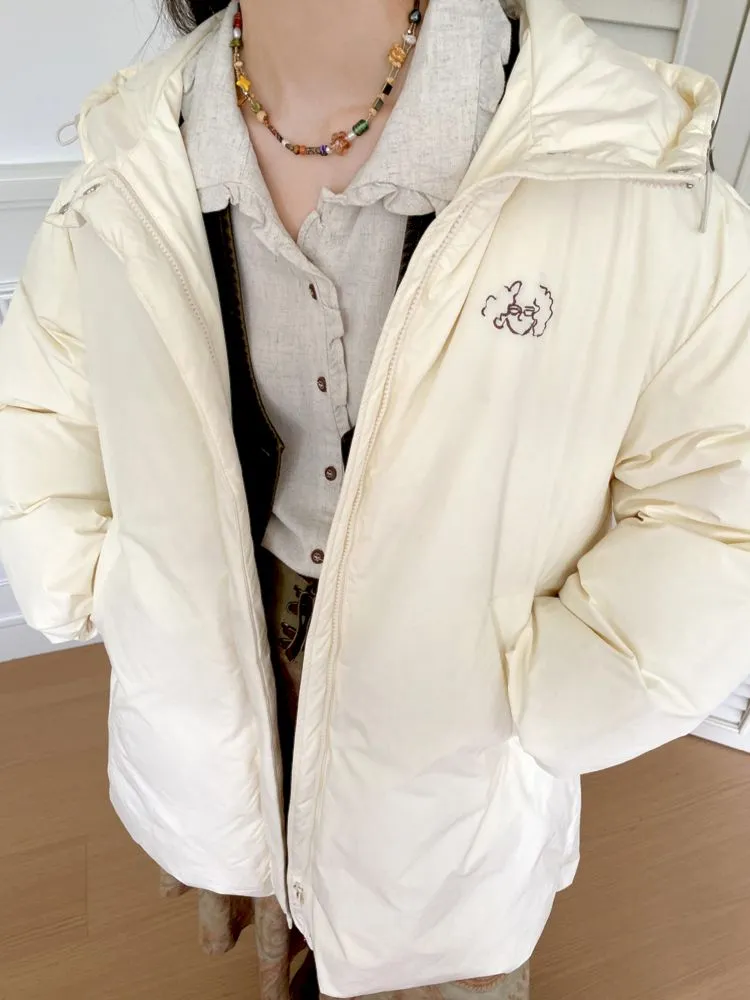 Loose mid-length embroidered hooded down jacket【s0000010094】
