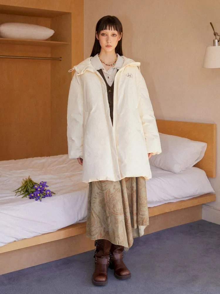 Loose mid-length embroidered hooded down jacket【s0000010094】