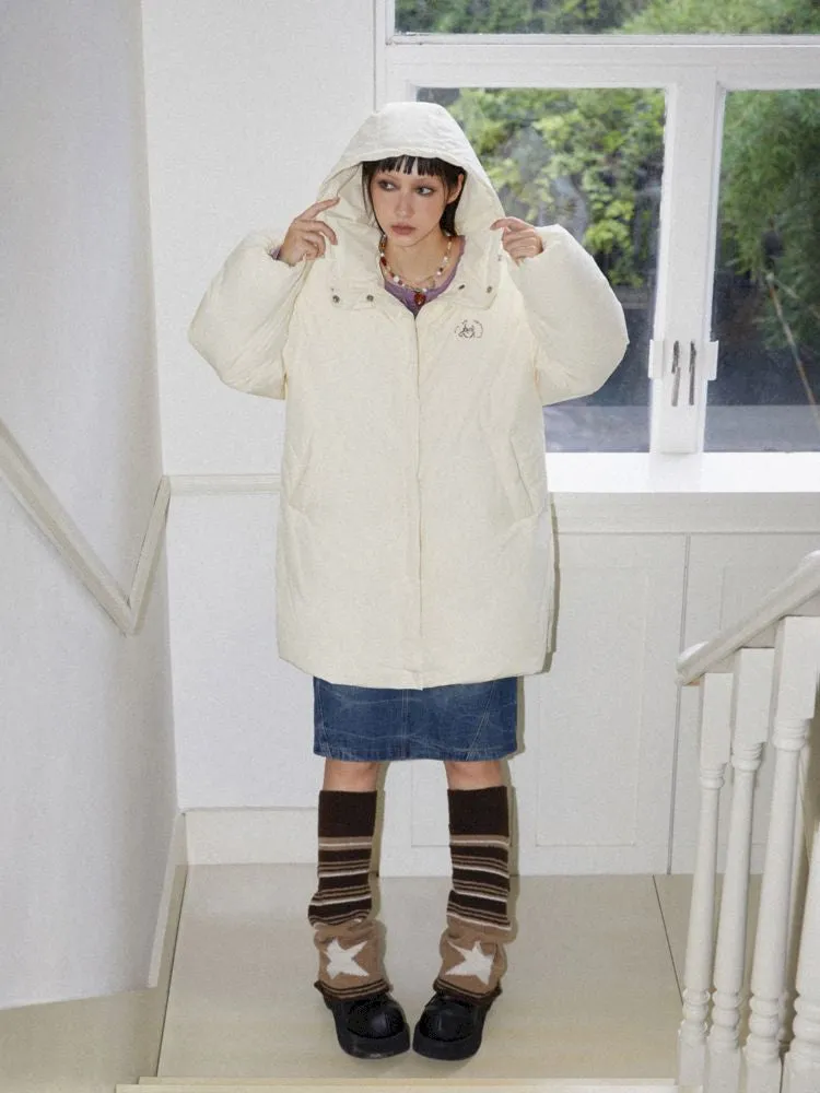 Loose mid-length embroidered hooded down jacket【s0000010094】