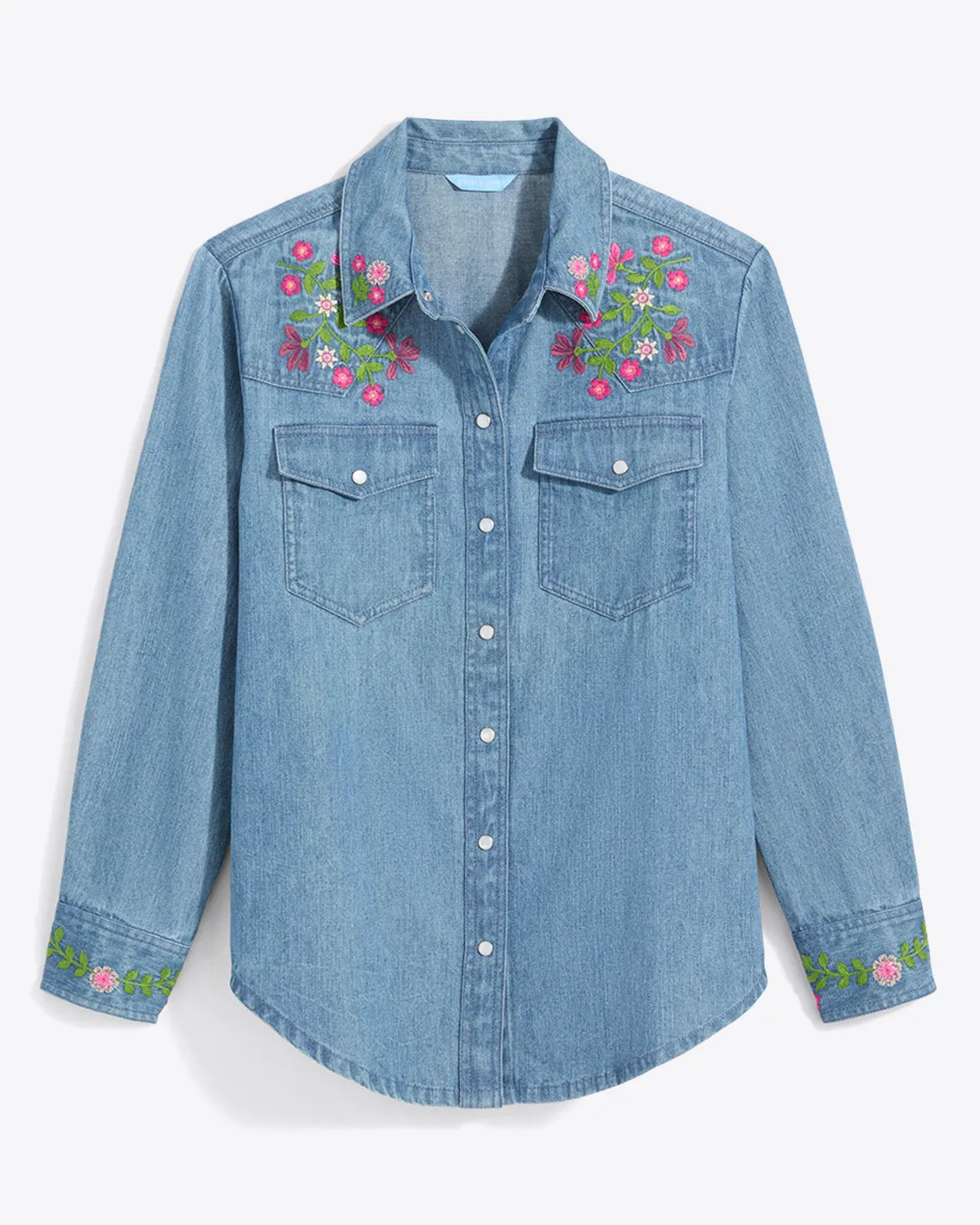 Lynn Embroidered Long Sleeve Top in Denim