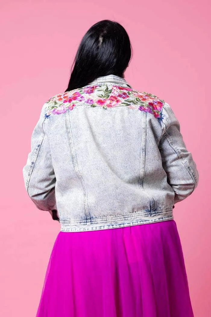 Maggie Denim Jacket Pink Lace