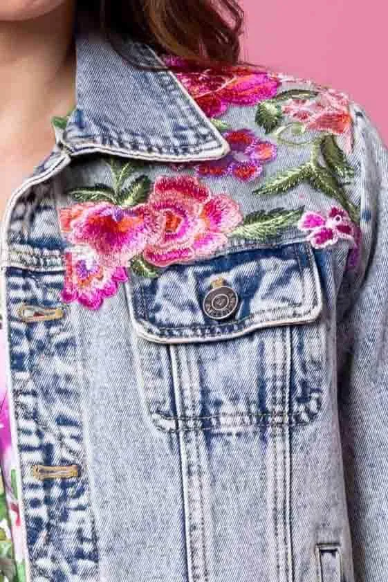 Maggie Denim Jacket Pink Lace